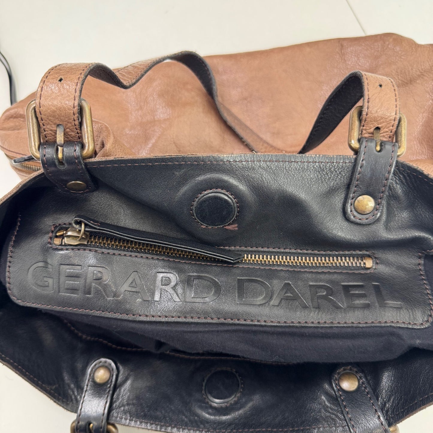Vintage Gerard Darel Genuine Leather Large Shoulder Tote Bag Buckle Slouchy Boho