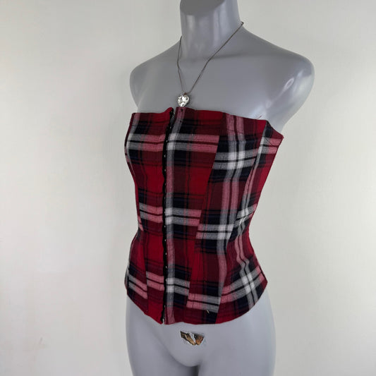 Urban Outfitters tartan corset top lace up back hook and eye