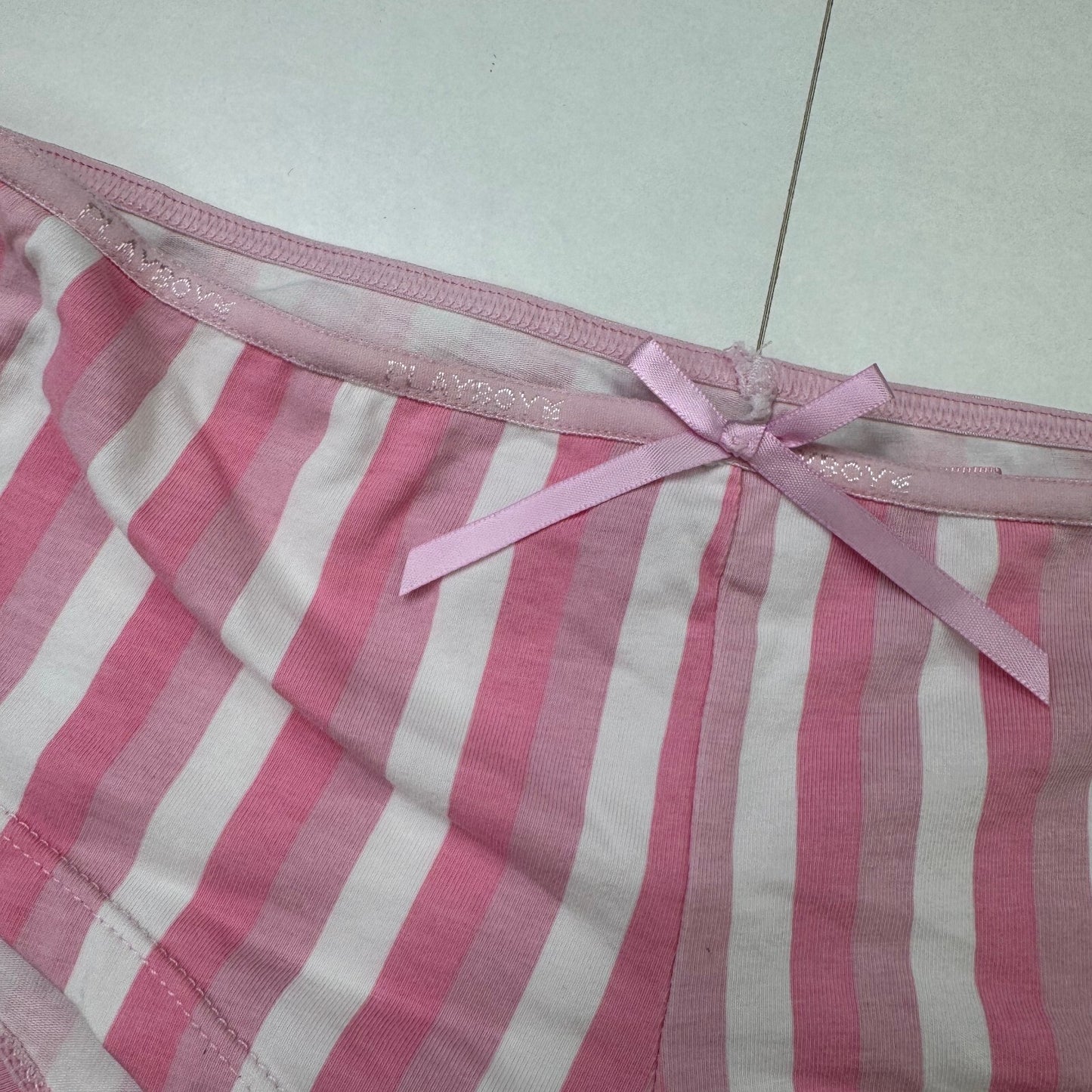 Y2K vintage Playboy knickers pants stripe pink white bow