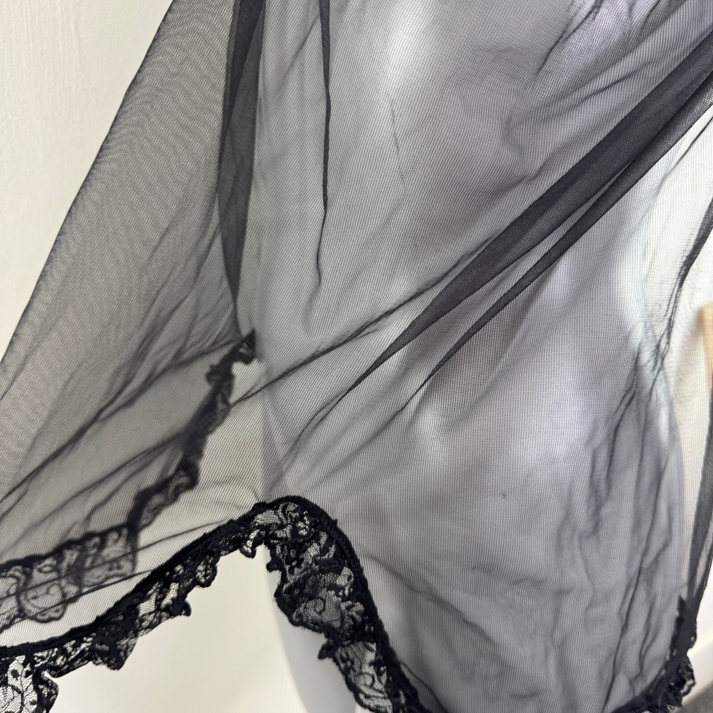 Y2K vintage mesh top babydoll sheer ruffle lace trim