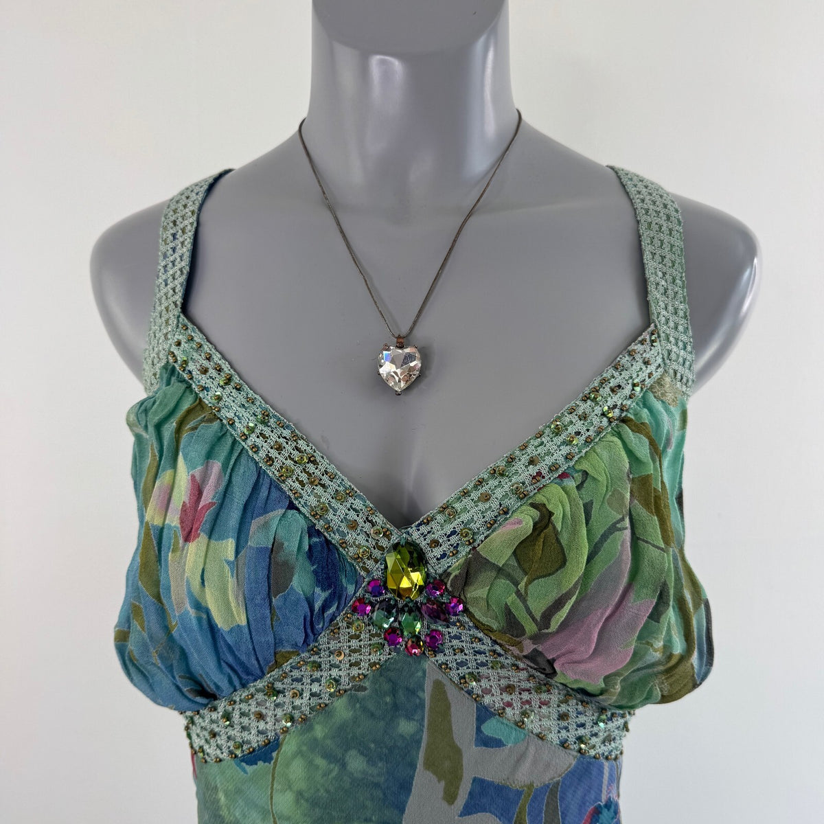 Y2K vintage Per Una maxi dress fairy floral beaded a line beaded rhinestone gems