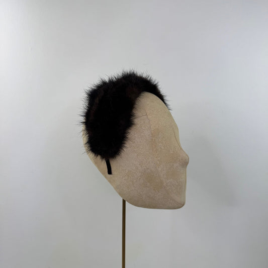 Vintage genuine fur headband hair band dark brown fluffy