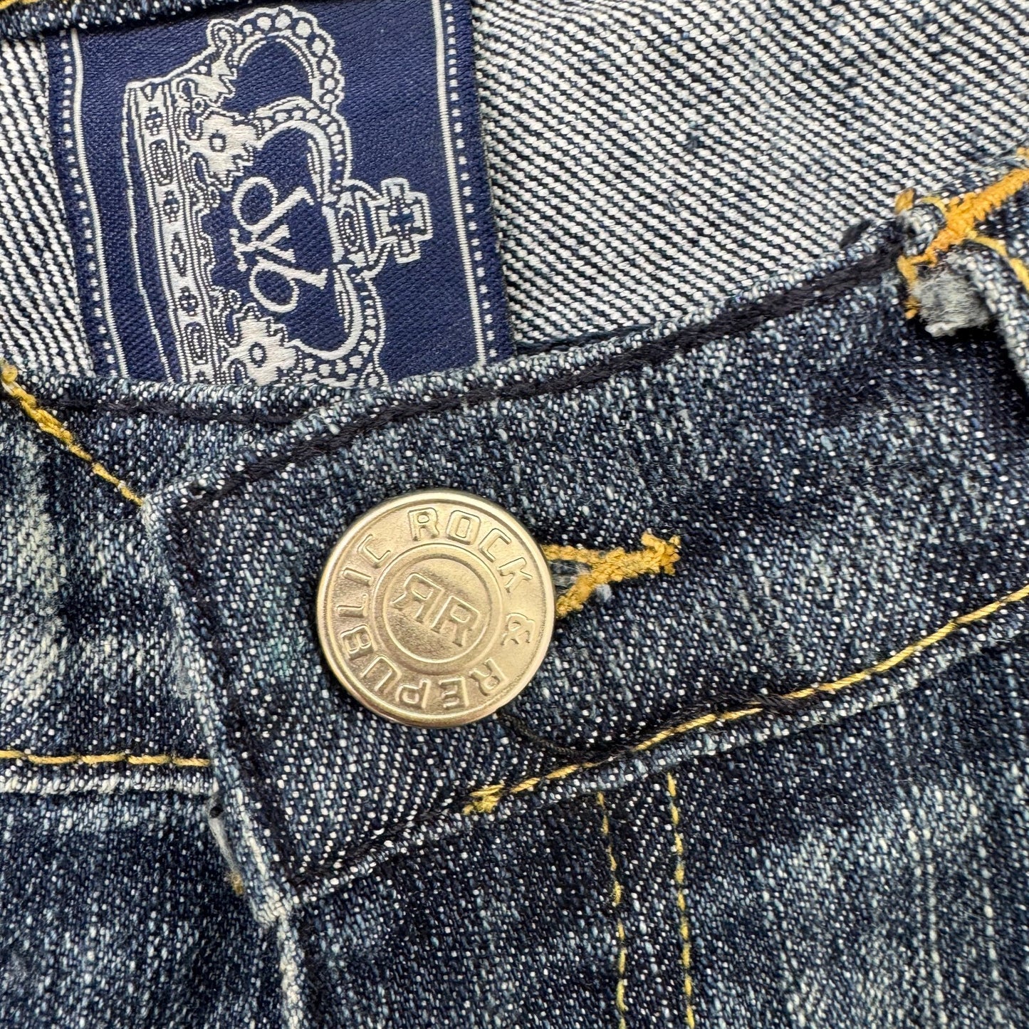 Y2K vintage Victoria Beckham bootcut denim jeans red crown faded low rise