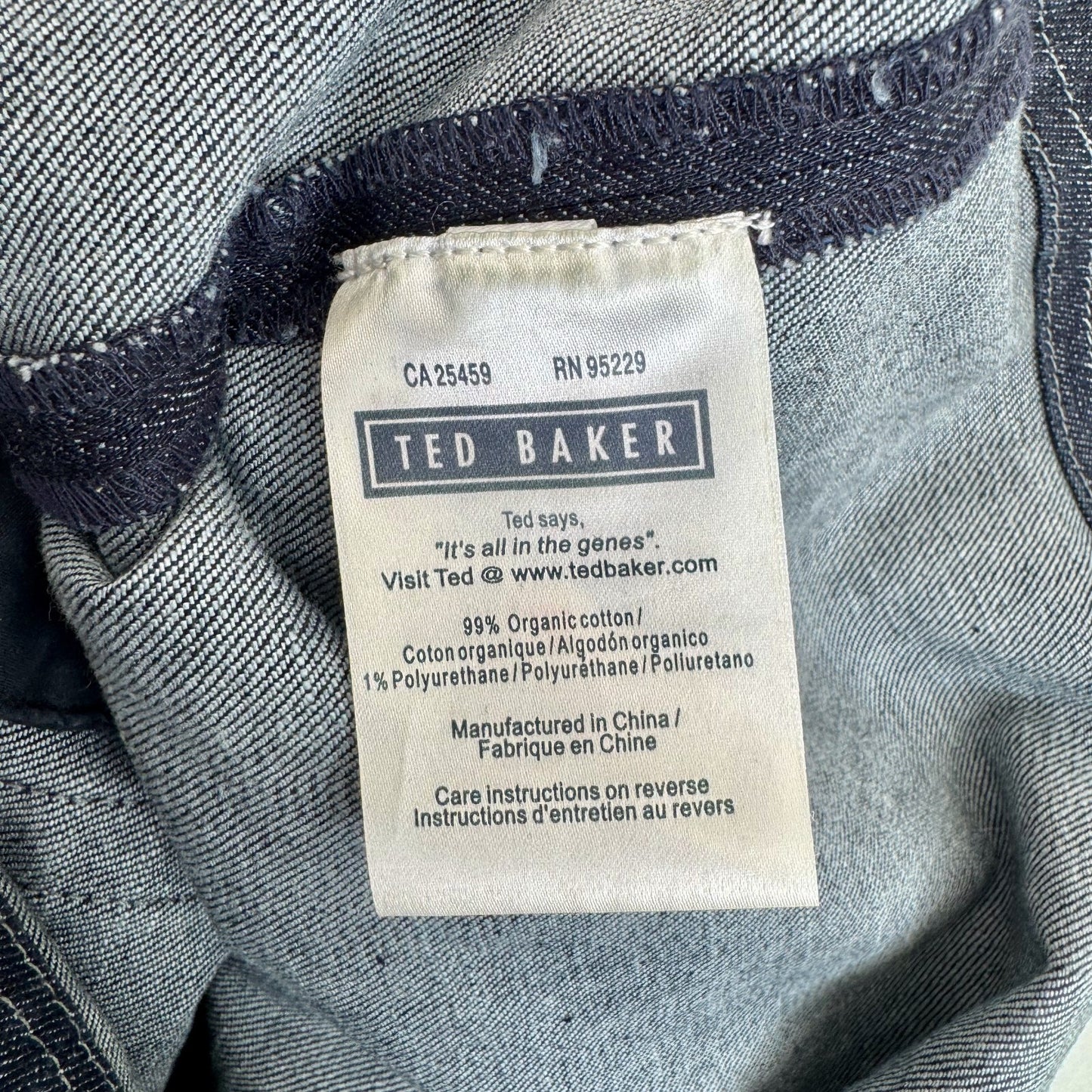 Y2K vintage Ted Baker denim mini dress ruffle bust button up sleeveless fitted