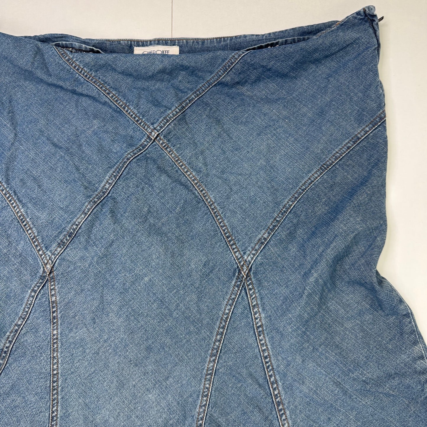 Y2K vintage denim maxi skirt a line mid blue wash 100% cotton