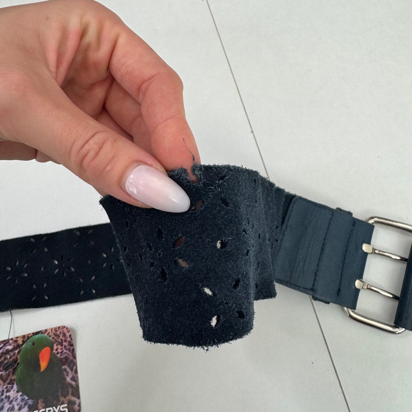 Y2K vintage belt suede chunky floral buckle navy silver boho