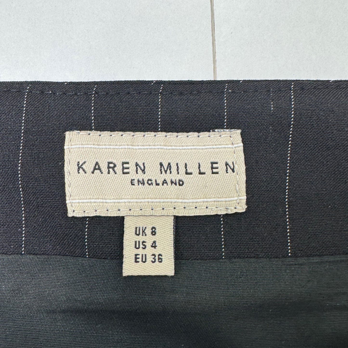 Y2K vintage Karen Millen midi skirt pinstripe floral embroidered virgin wool