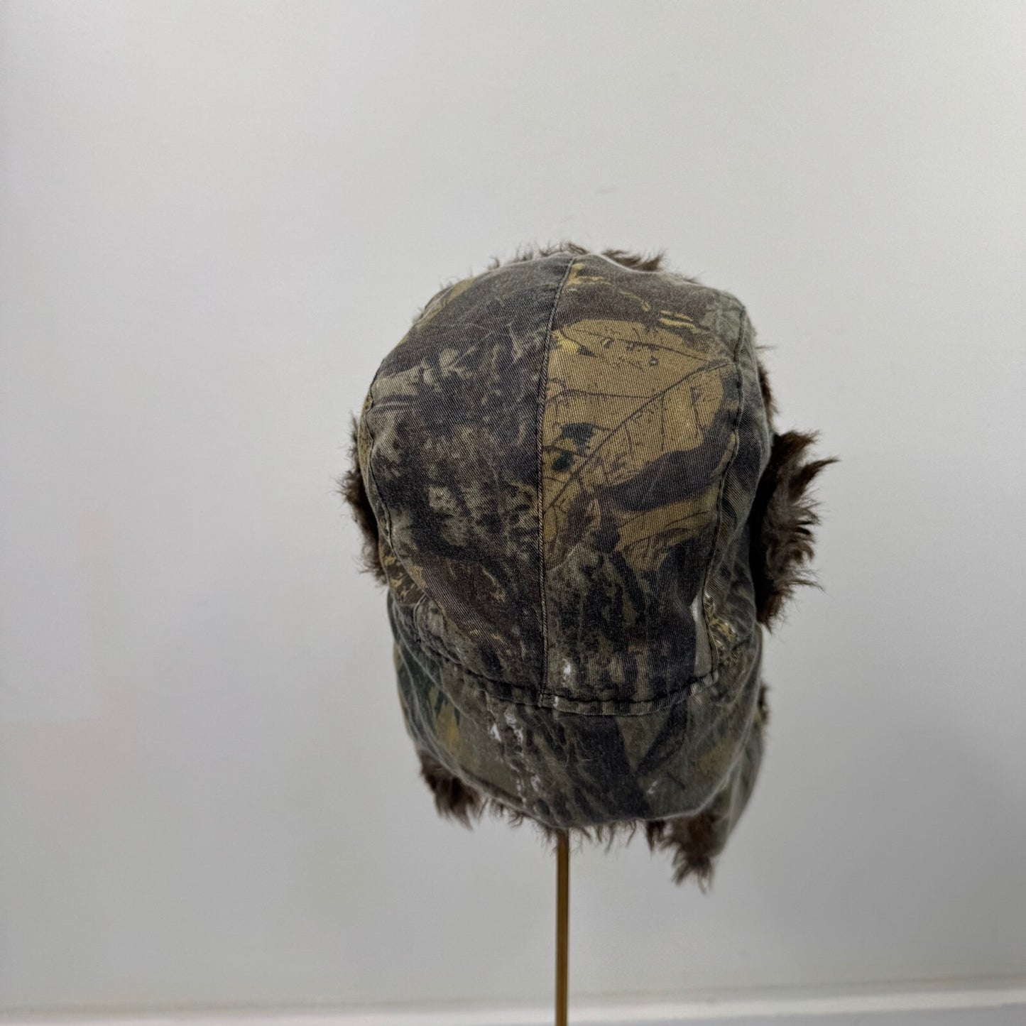 Y2K vintage trapper hat faux fur trim camo print unisex