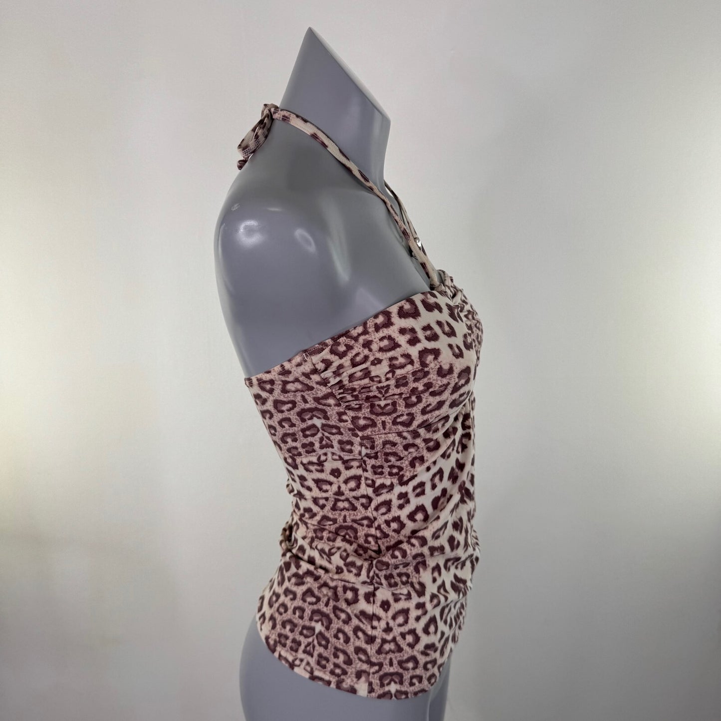 Y2K vintage tankini top leopard print halter neck ruched