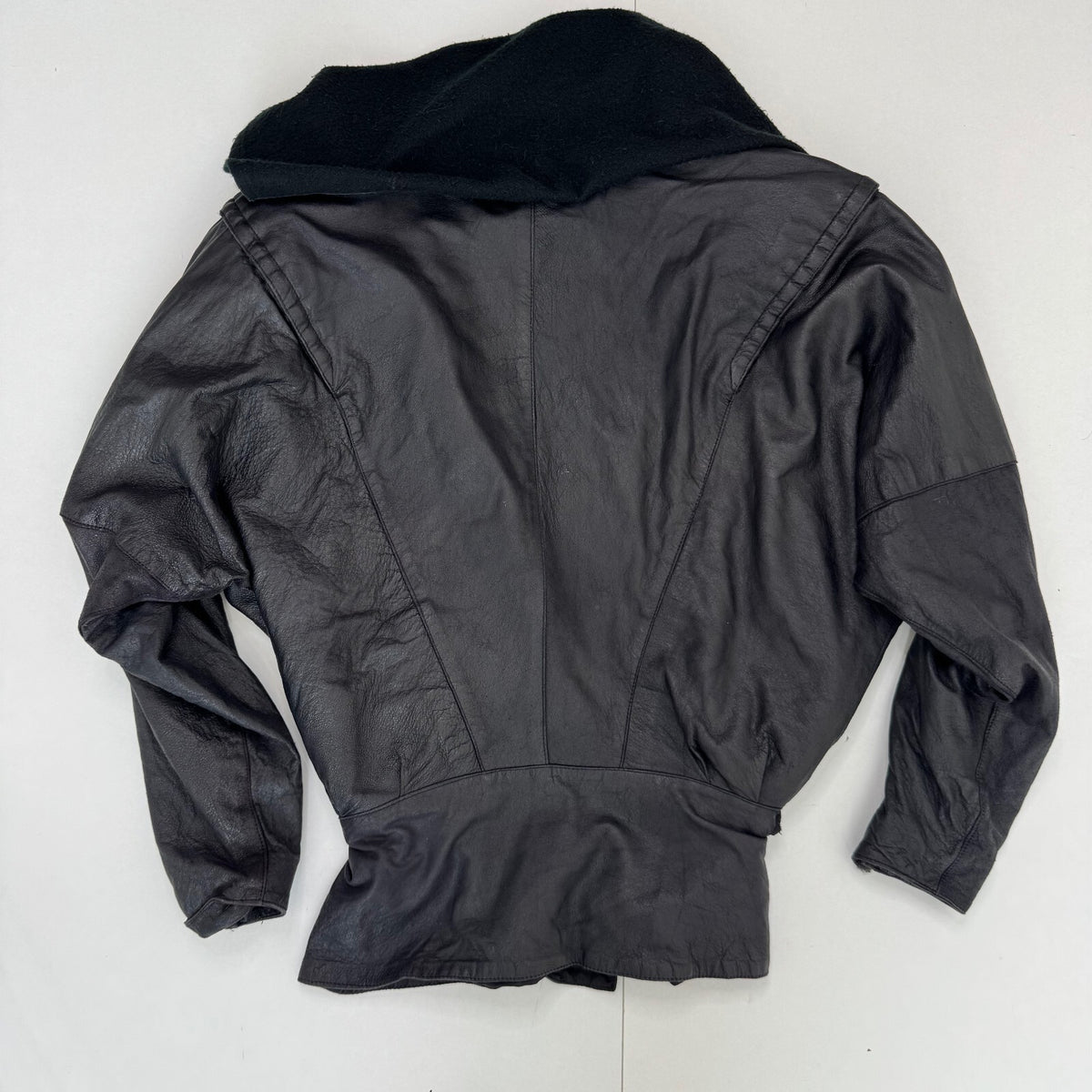 Vintage Genuine Leather Batwing Wrap Jacket Oversized Cowl Collar Statement 80s
