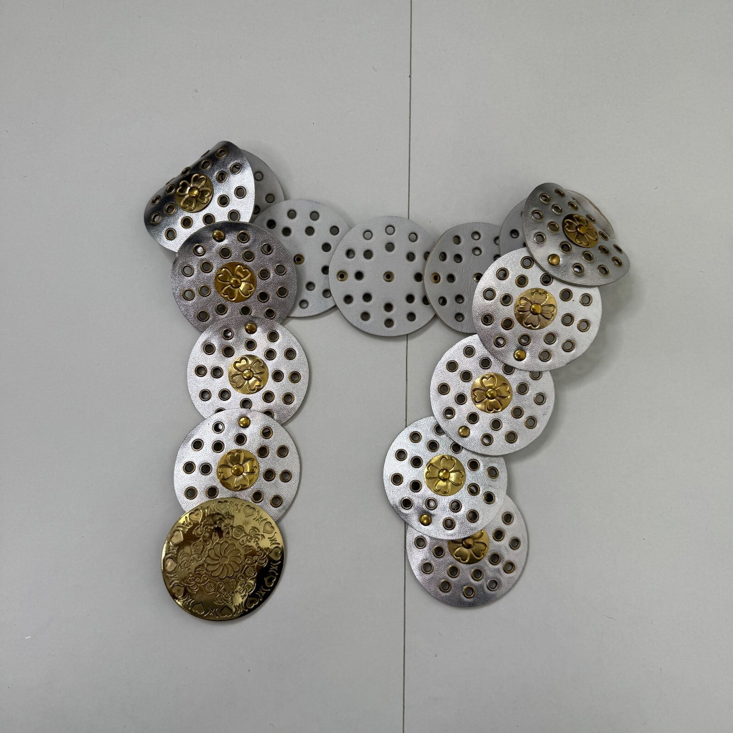 Y2K vintage disc belt faux leather boho silver gold