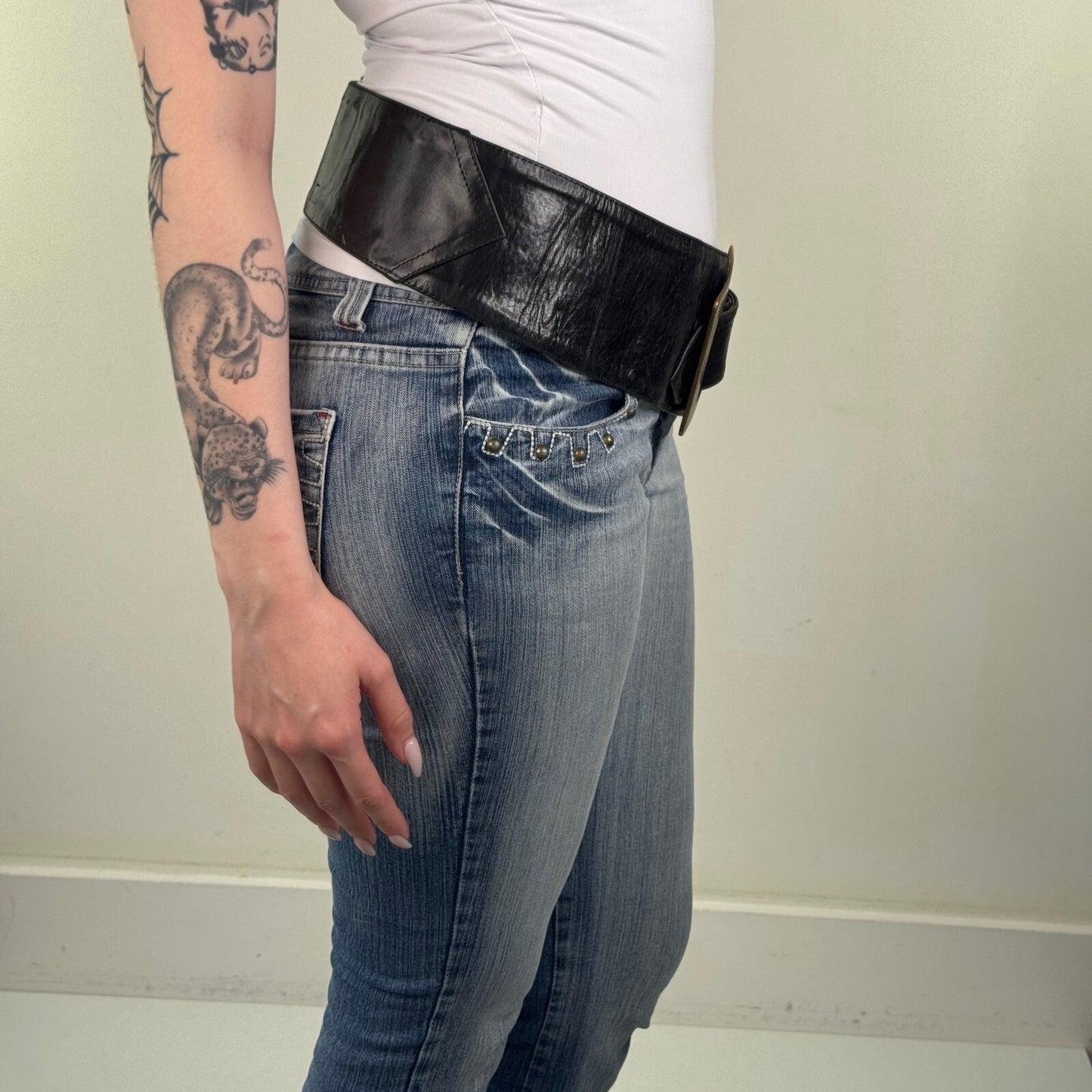 Y2K vintage genuine leather belt chunky oversize square buckle