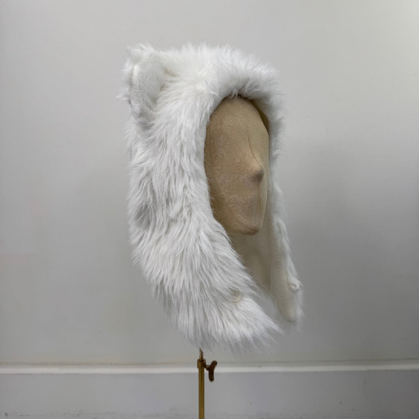Y2K vintage bear hat ears faux fur white trapper fleece lined unisex