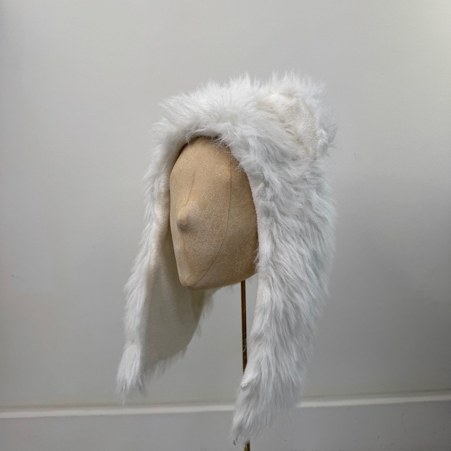 Y2K vintage bear hat ears faux fur white trapper fleece lined unisex