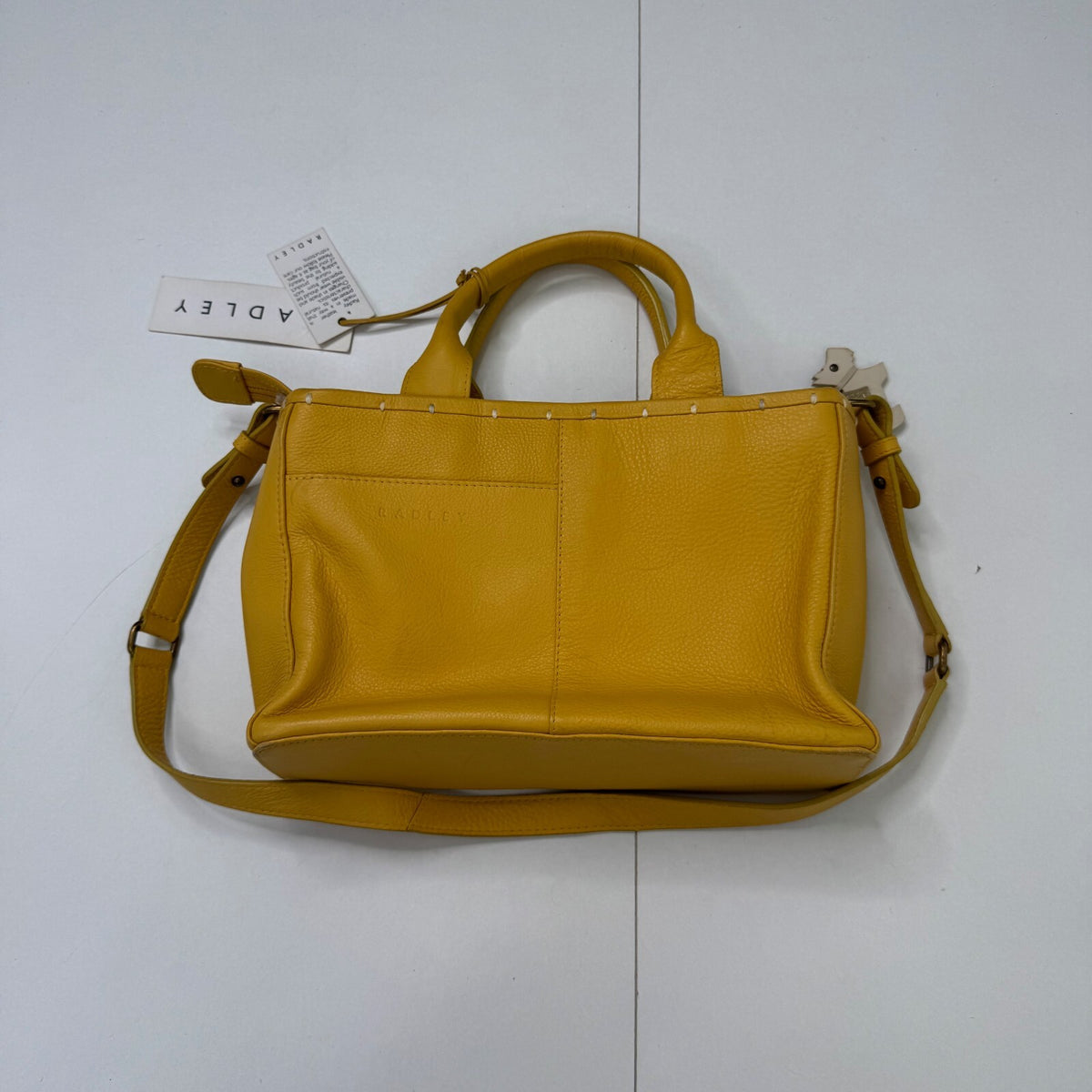 Radley Mustard Yellow Genuine Leather Embroidered Detail Handbag Shoulder Bag