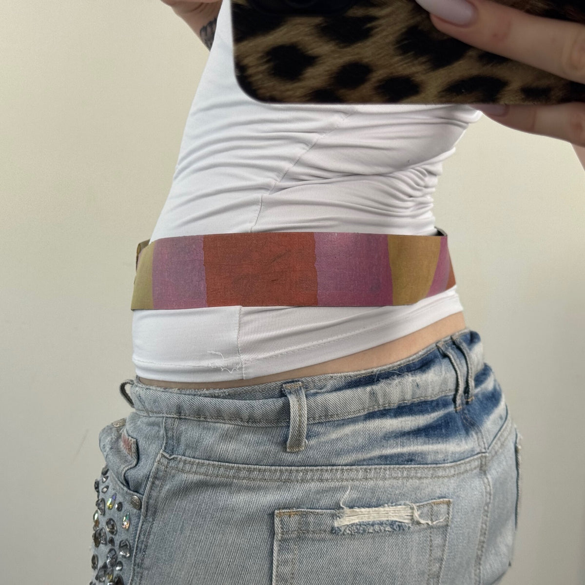 Y2K vintage belt boho colourful rainbow embossed circle hexagon disc