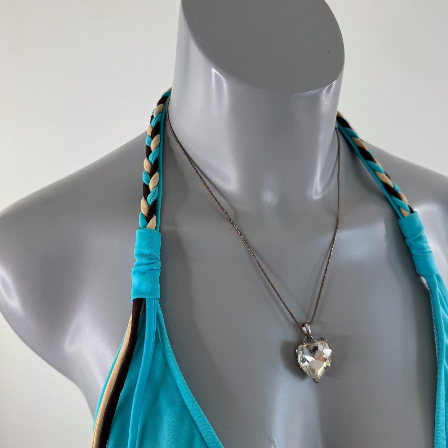 Y2K vintage JLO bikini top halter neck braided tie bow fringe