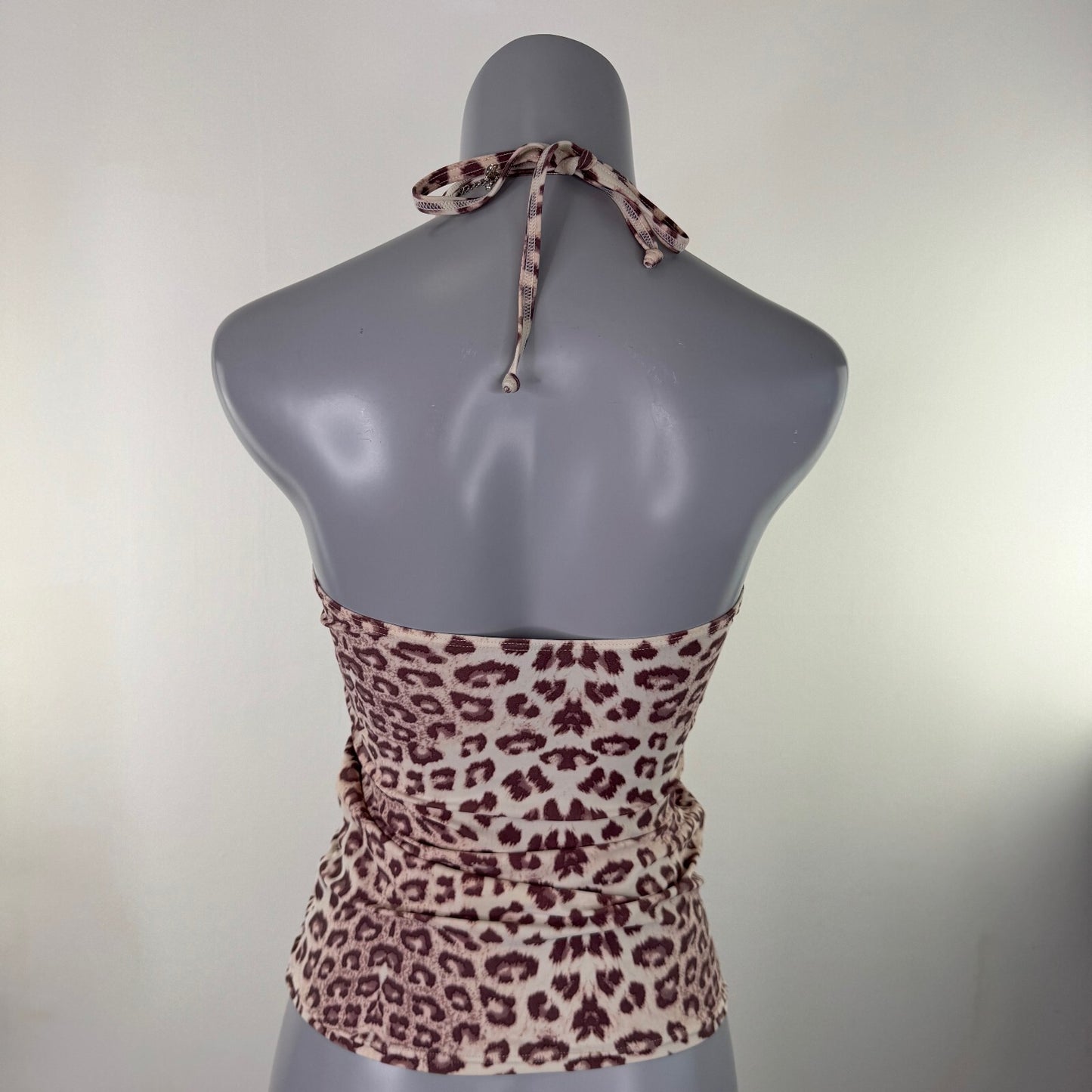 Y2K vintage tankini top leopard print halter neck ruched