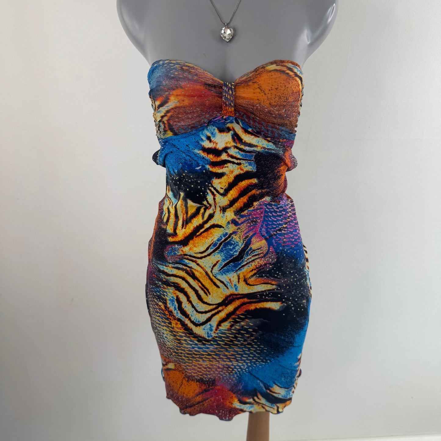Y2K vintage swimwear dress cover up strapless abstract animal print mini short