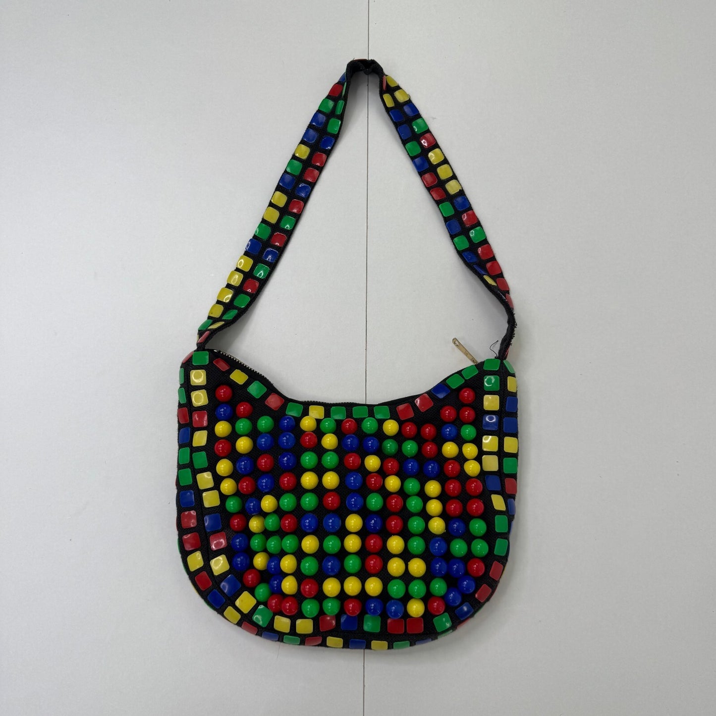 Vintage 1980s multicolour beaded statement shoulder bag memphis pop art