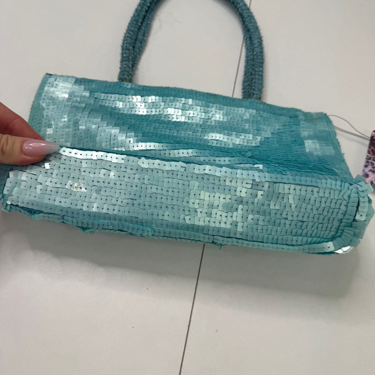 Y2K vintage sequin shoulder bag small turquoise blue beaded