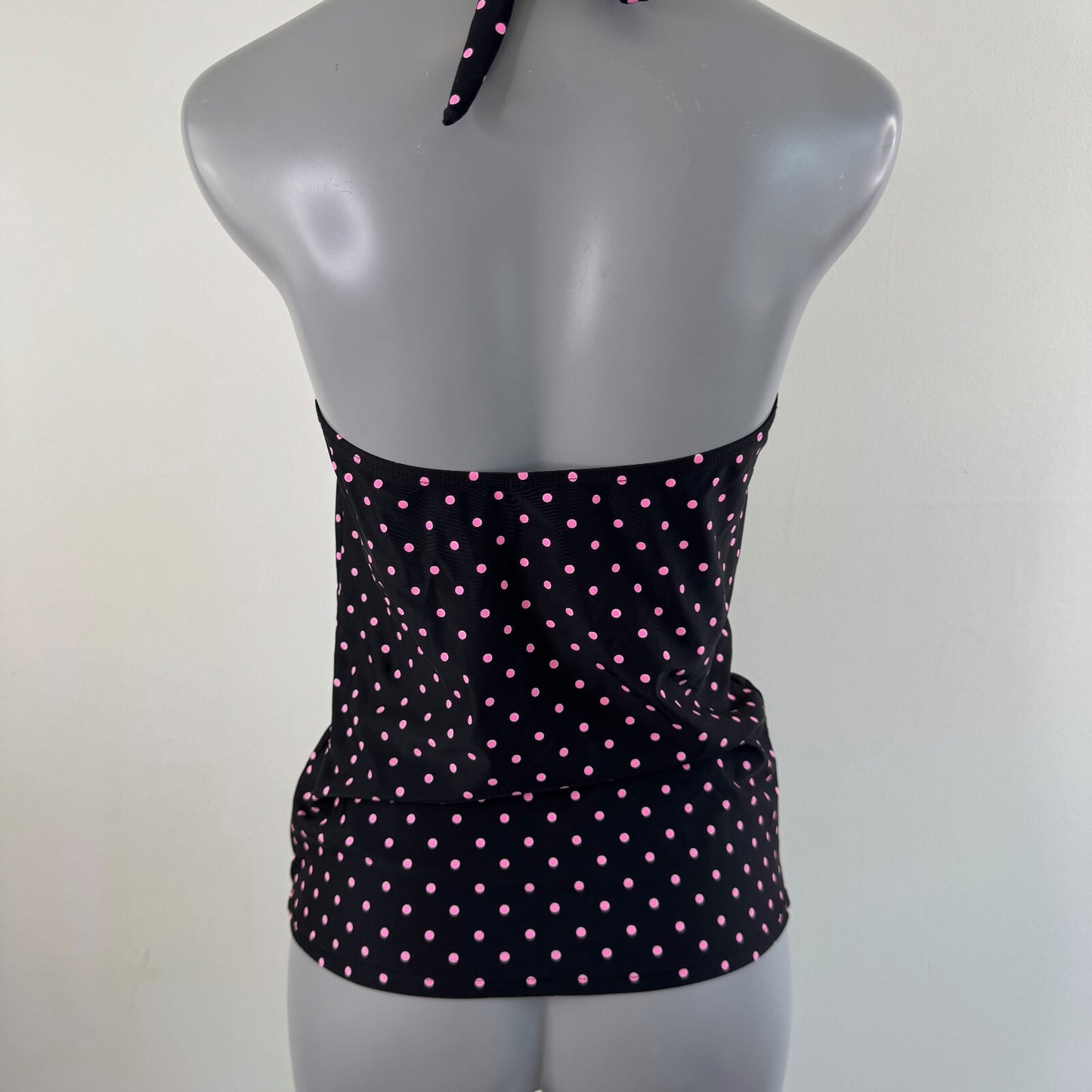 Y2K vintage tankini top o ring polka dot black pink bow v neck