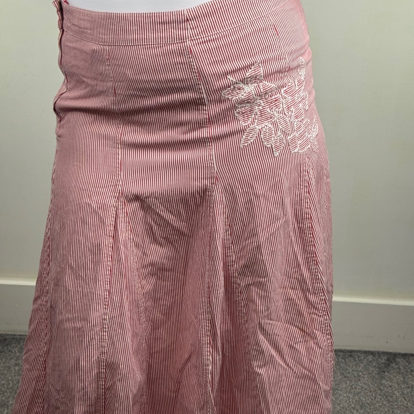 Y2K vintage Per Una maxi skirt cotton pinstripe a line floral embroidered boho