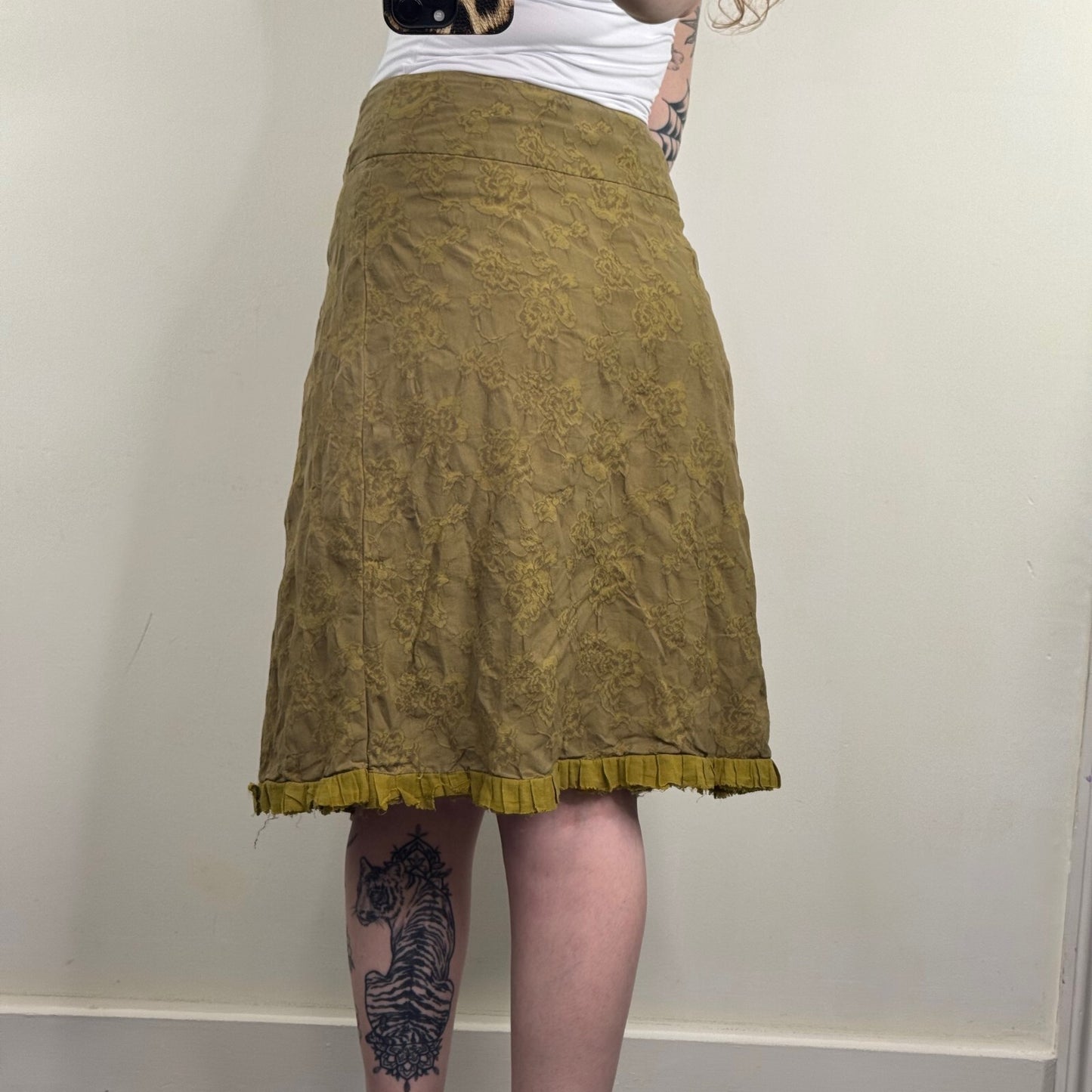 Y2K vintage Jigsaw midi skirt floral knee length a line fraying hem knee length