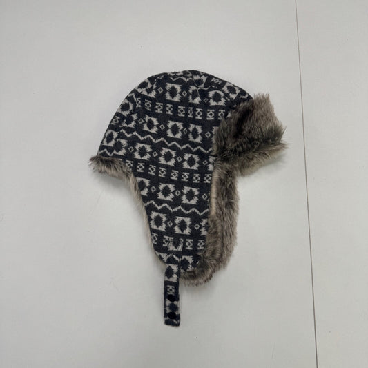 Y2K vintage trapper hat aztec print faux fur trim knit 2010