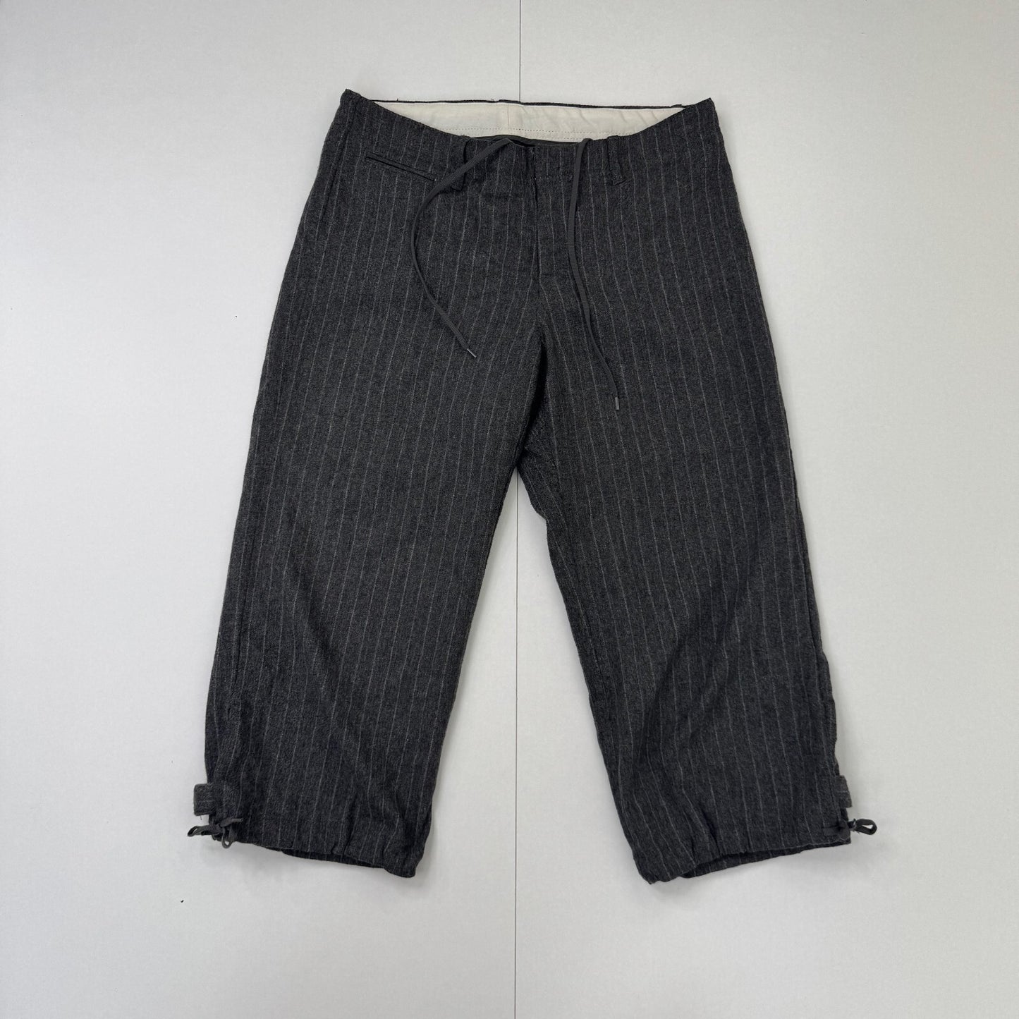 Y2K vintage capri trousers cropped wool blend pinstripe office tailored bow