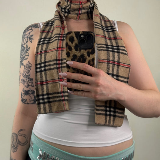 Y2K vintage nova check print scarf knit short length thin skinny unisex