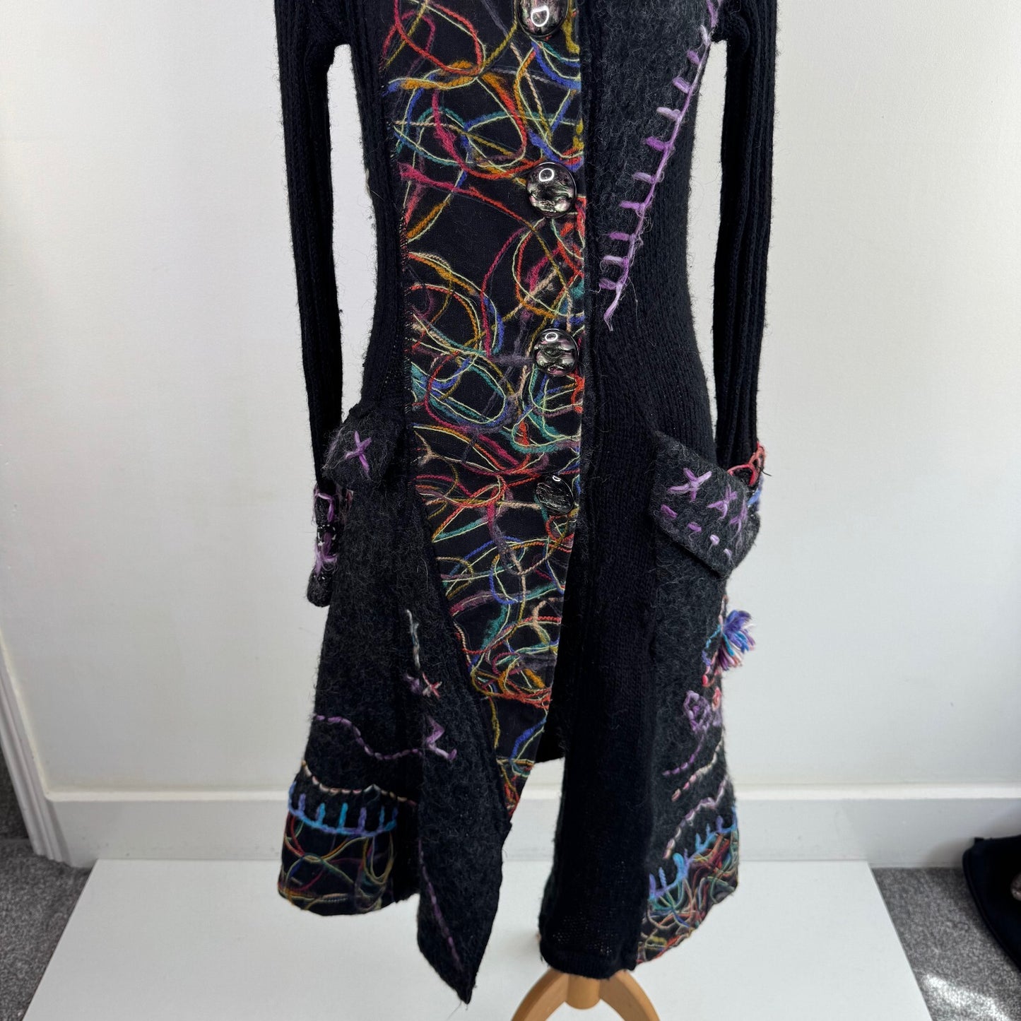 Y2K vintage mohair wool cardigan blend abstract pattern floral long scoop neck