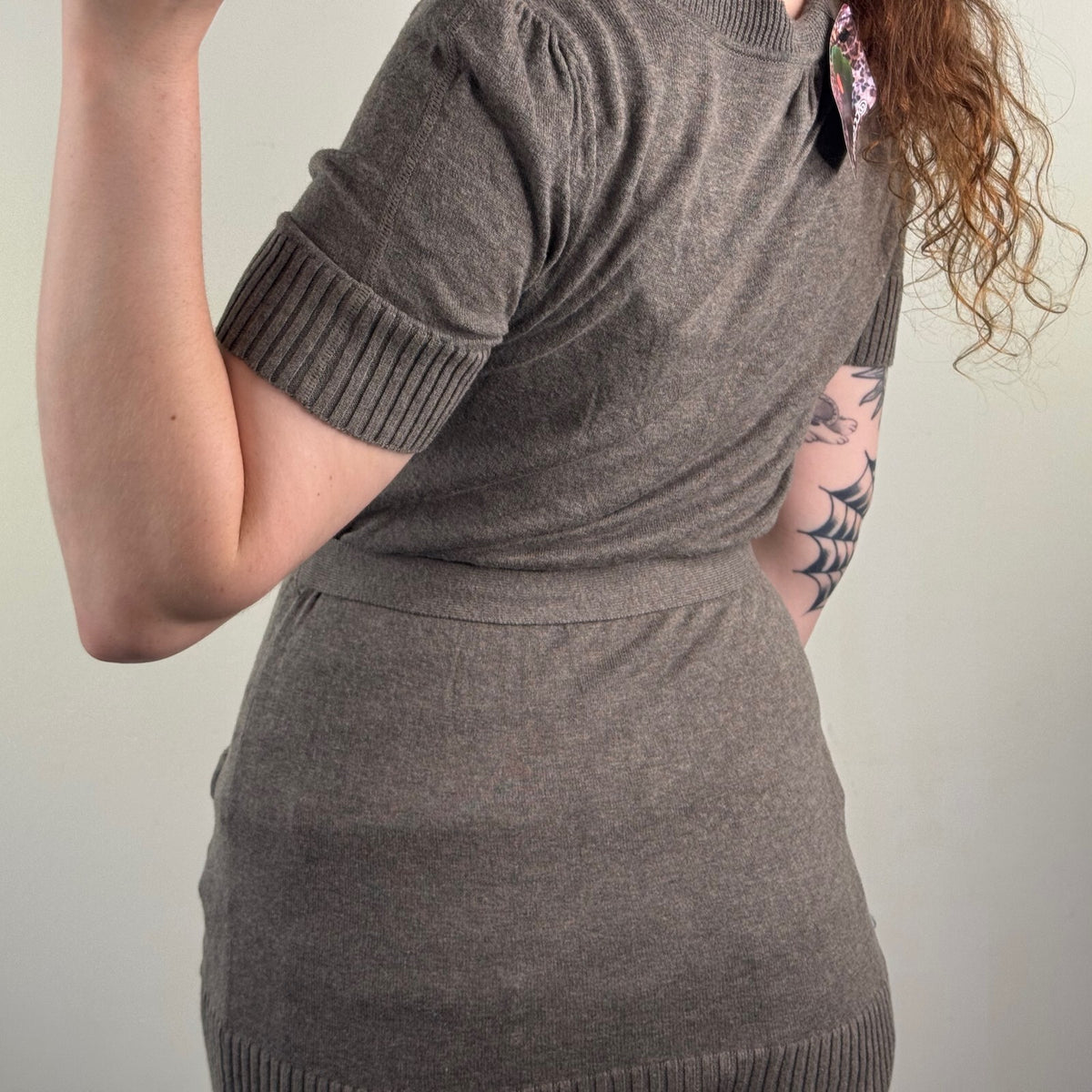 Y2K vintage cardigan short sleeve shell button up bow belt fine knit scoop neck