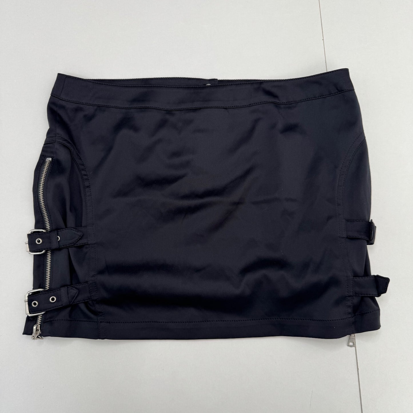 Y2K vintage mini skirt low rise satin zippers black silver buckle
