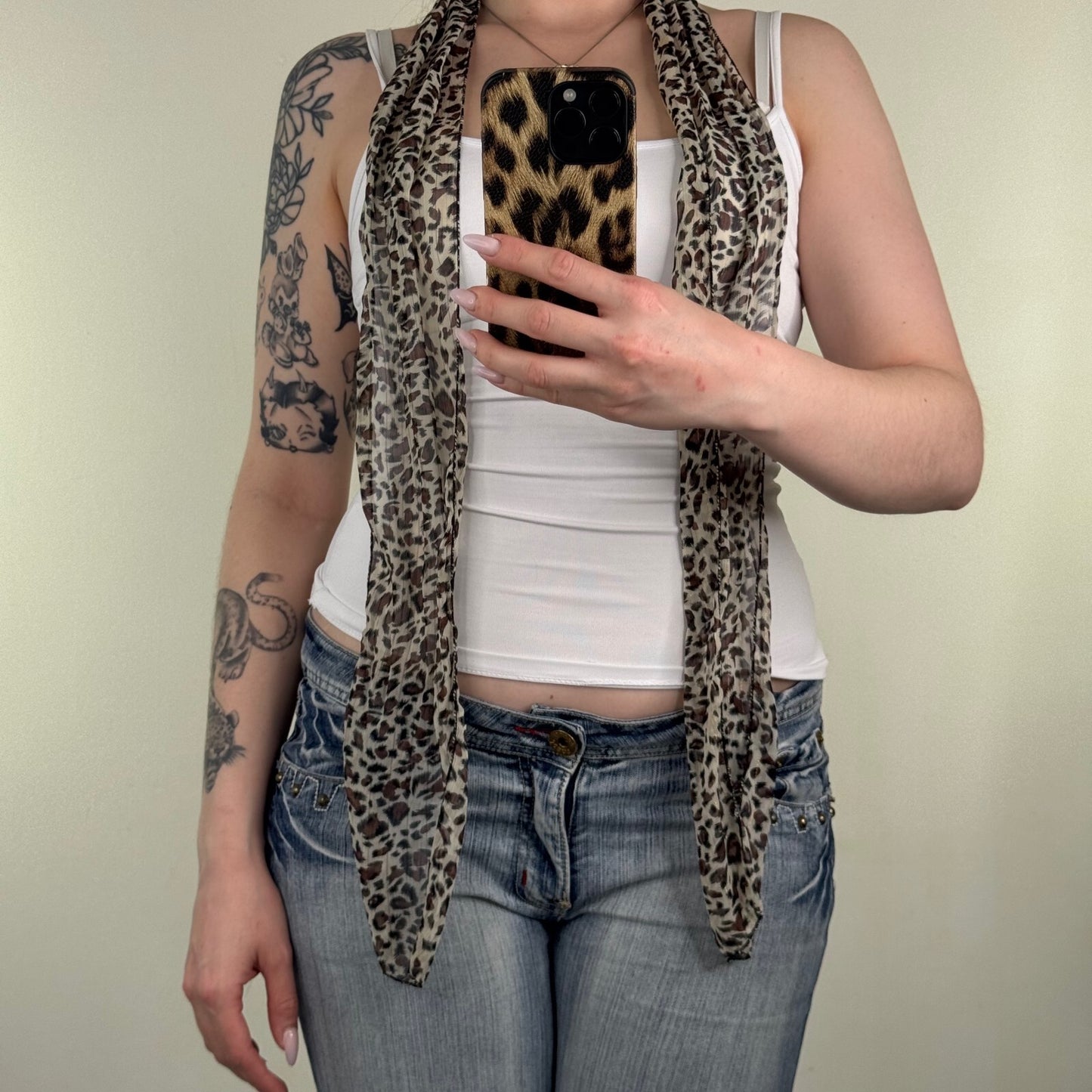 Y2K vintage scarf leopard print skinny thin sheer