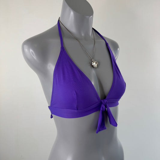 Y2K vintage bikini top halter neck tie bow purple
