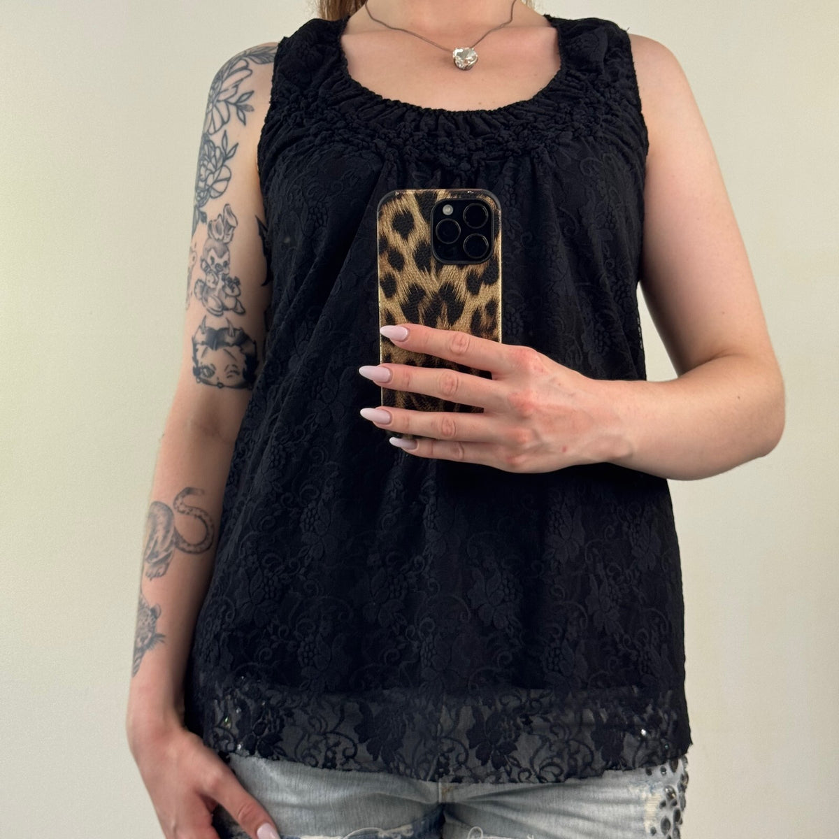 Y2K vintage lace tank top overlay floral pattern sleeveless ruched double layer