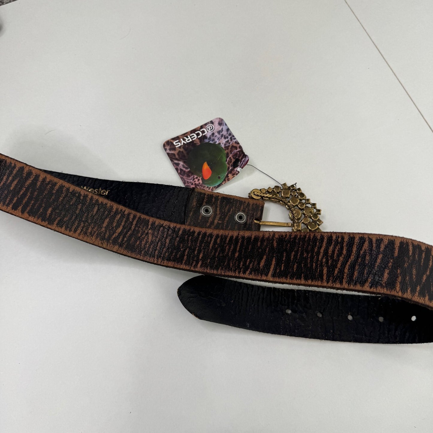 Y2K vintage Martine Wester genuine leather belt rhinestone western distressed