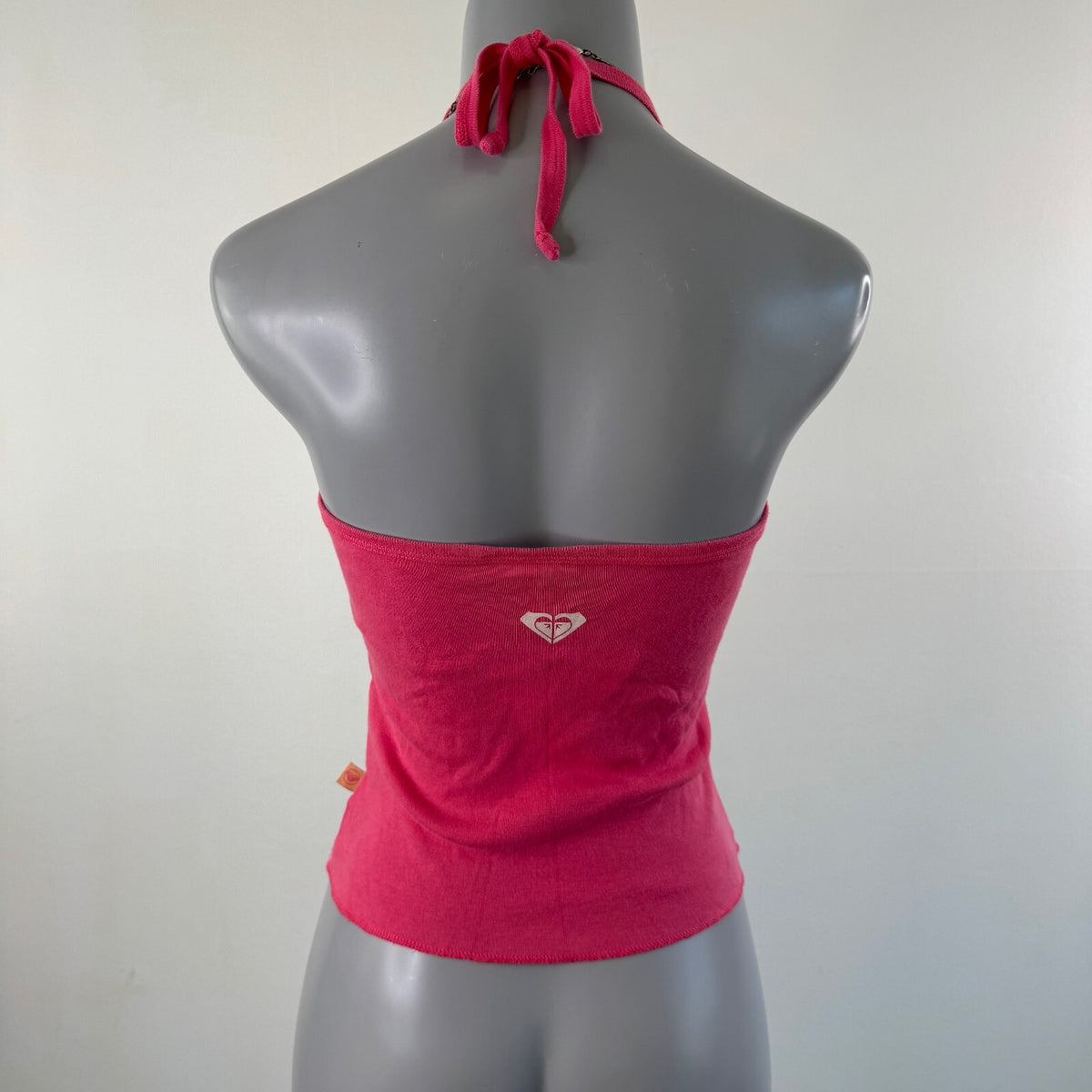 Y2K vintage Roxy halter top v neck sparkly pink two tone bow sporty logo