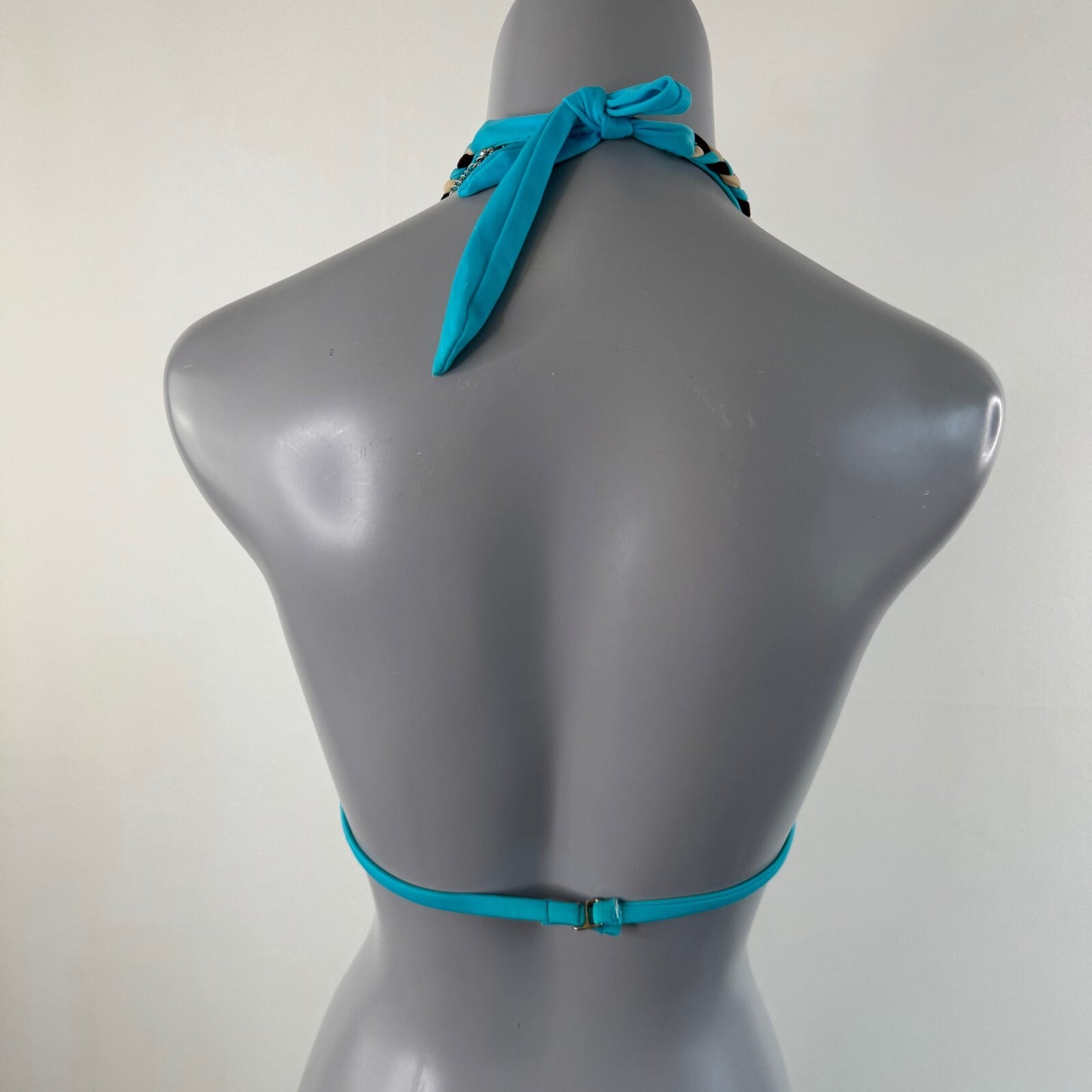 Y2K vintage JLO bikini top halter neck braided tie bow fringe