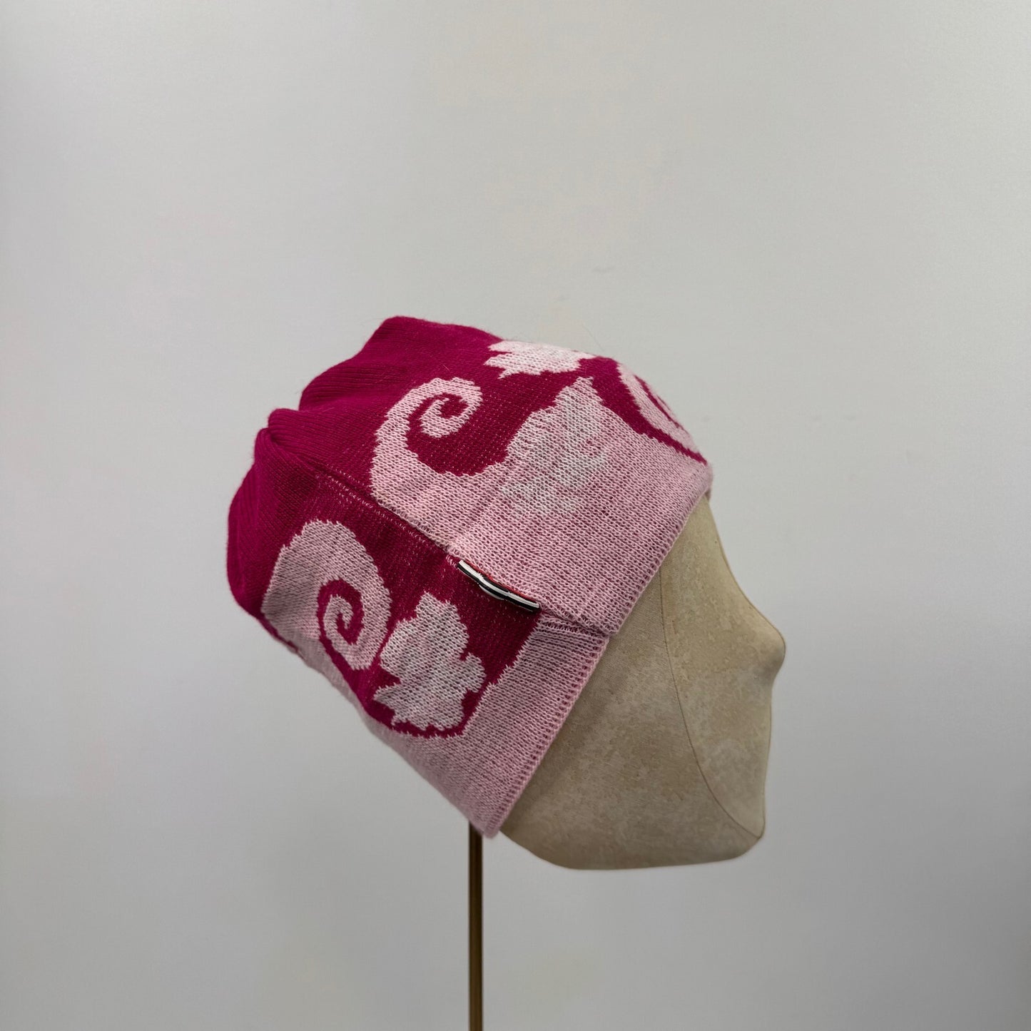 Y2K vintage beanie hat wool blend knit cloud angel print pink light