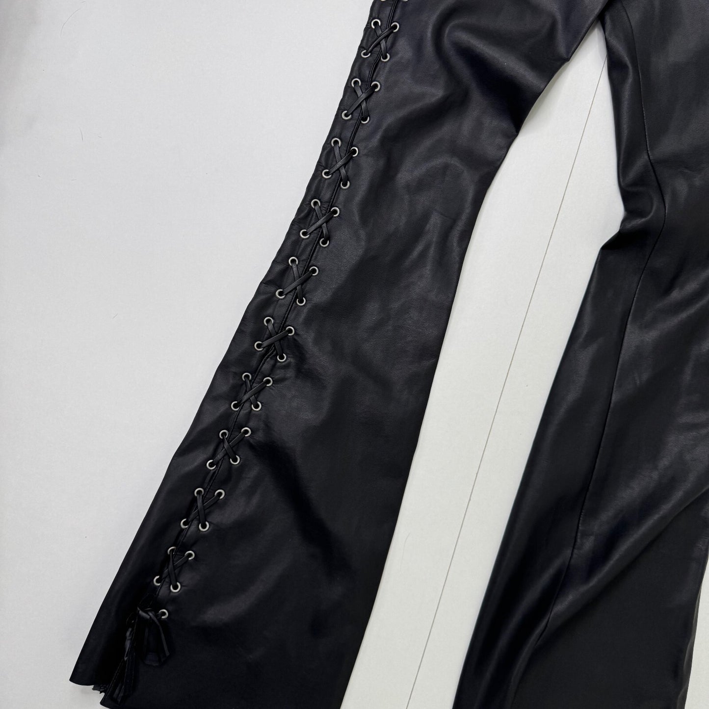 Y2K vintage Jennyfer faux leather bootcut trousers low rise lace up eyelet 90s