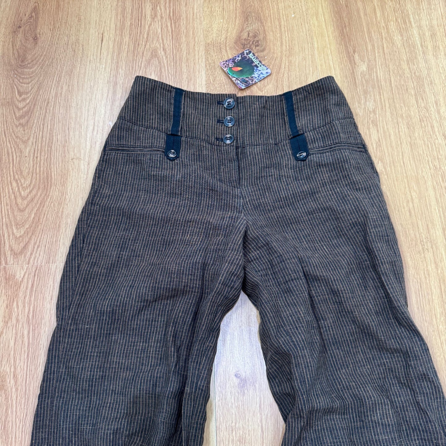 Y2K vintage linen tailored wide leg trousers dress pants formal office pinstripe