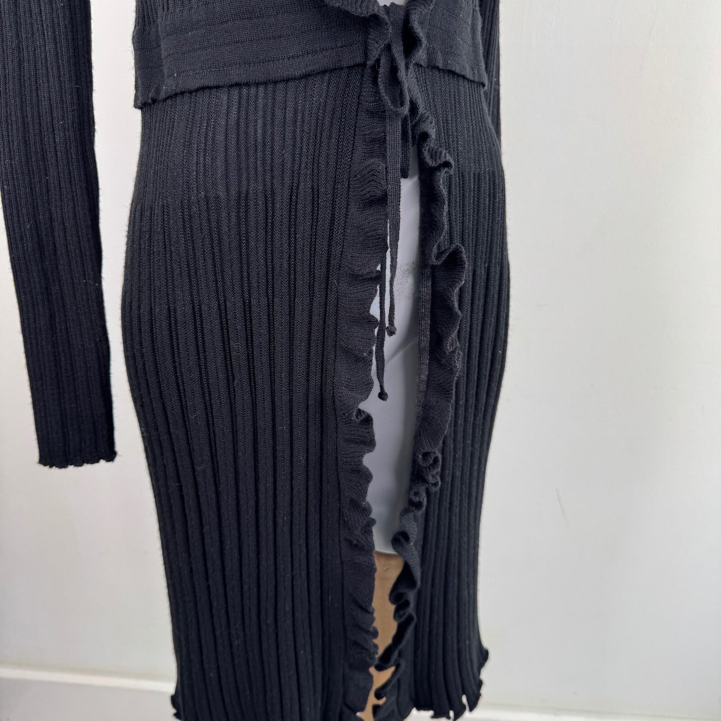Y2K vintage Per Una cardigan wool blend long knit open bust bow ruffle frill