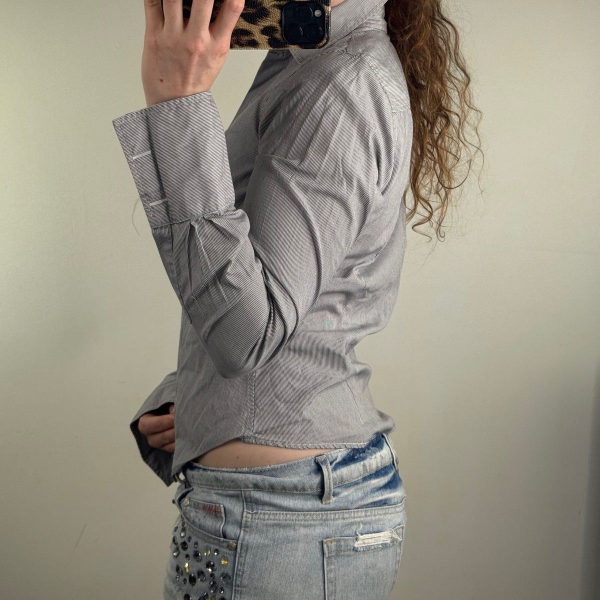 Y2K vintage blouse pinstripe long sleeve shirt office work formal button up
