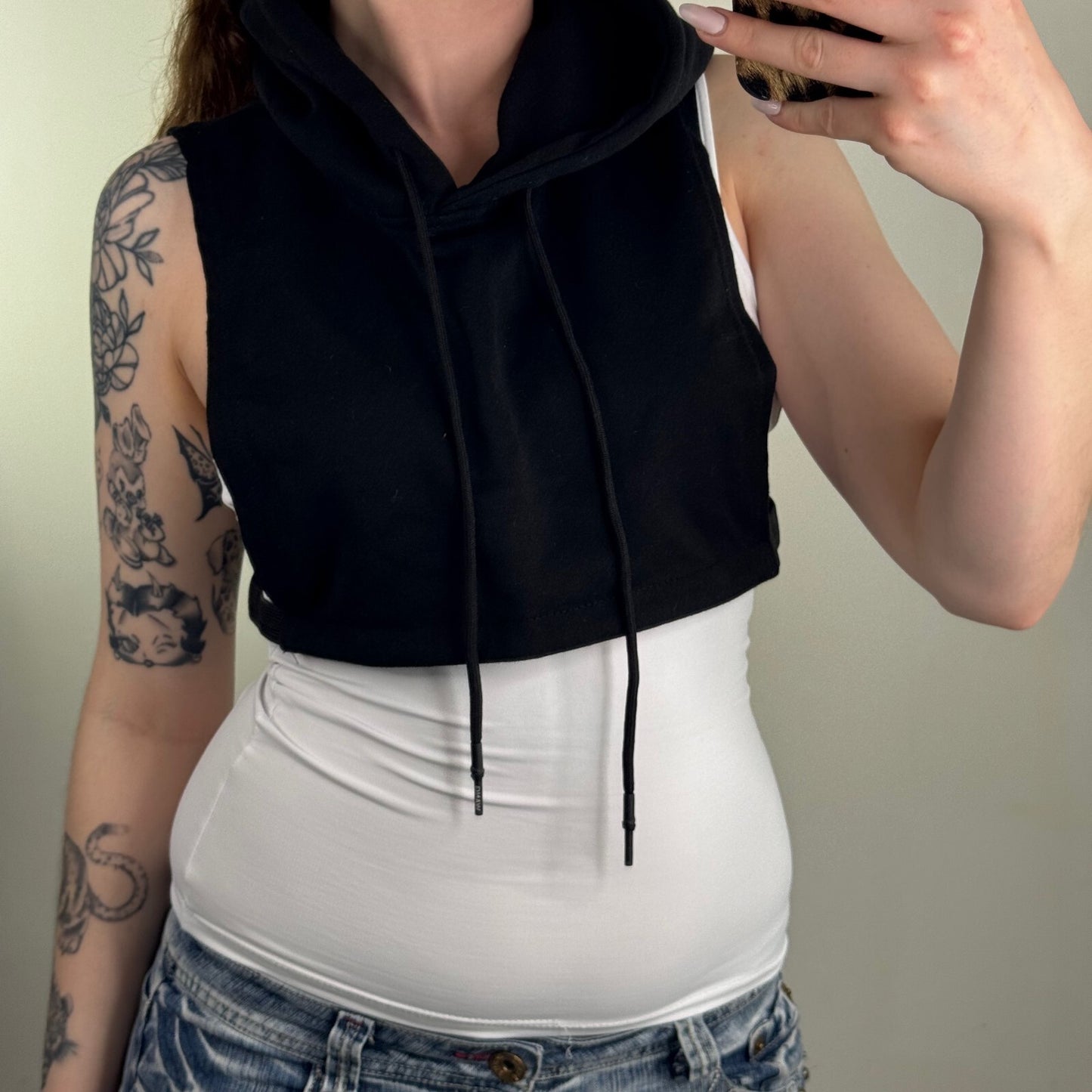 Alexander Wang cropped hoodie drawstring sleeveless pullover black