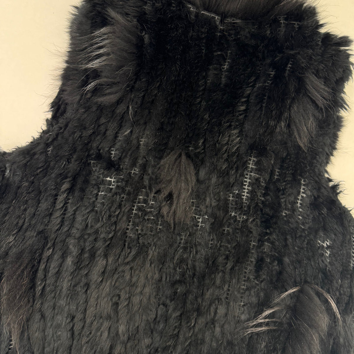 Vintage rabbit/ marmot gilet genuine fur collar trim sleeveless jacket black