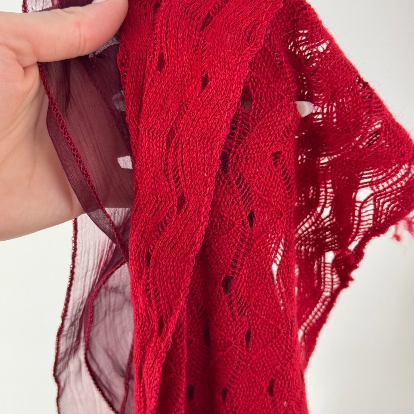 Y2K vintage scarf rose knit frilly red burgandy