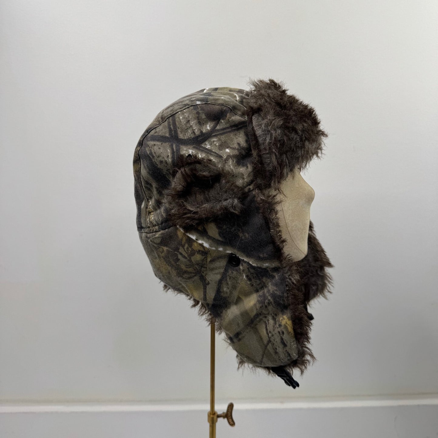 Y2K vintage trapper hat faux fur trim camo print unisex