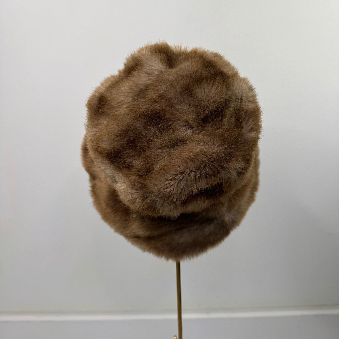 Y2K vintage faux fur hat bucket winter brown two tone fluffy unisex